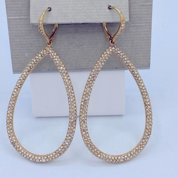 Vintage NADRI Pave CrystalEarrings Oval Lever Back Earrings 2 1/2” long NWT - Picture 7 of 7